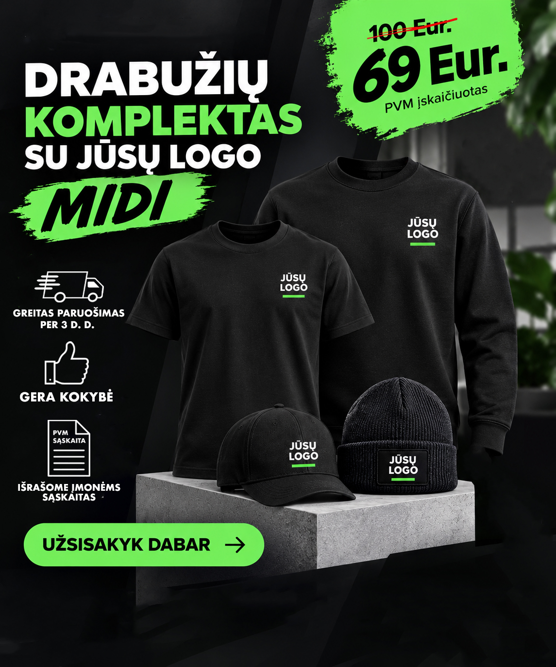 Drabužių komplektas „MIDI“ su jūsų logo